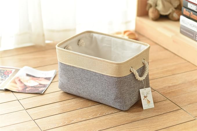 Storage Basket - 15.7L×11.8W×8.3H 1 Pack Large Baskets for Organizing Shelves, Storage Bins for Clothes Book Shelf Home Fabric Storage Cubes (Gold and Grey) - Image 7