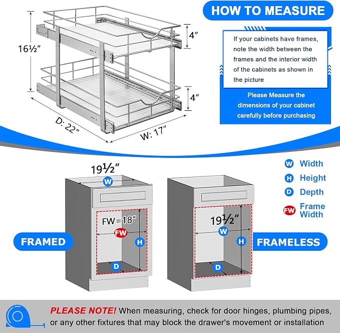 WelFurGeer 2-Tier Kitchen Cabinet Pullout Shelf and Drawer Organizer, Soft Close Pantry Pull Out Shelves, Heavy Duty Pull Out Cabinet Organizer with Shelf Liner for Kitchen Cabinets, Pantry Storage - Image 3