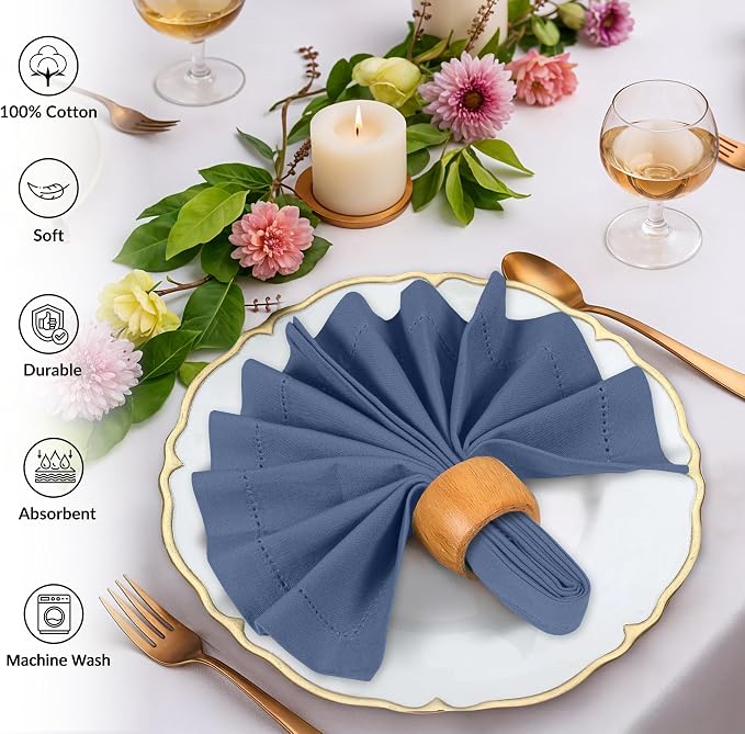 Ruvanti Cloth Napkins Set of 12, 100% Cotton High GSM 18x18 Inches, Hem Stitched Corners, Soft, Washable, Highly Durable & Absorbent, Perfect for Parties, Christmas, Thanksgiving Dinners – Bijou Blue - Image 3