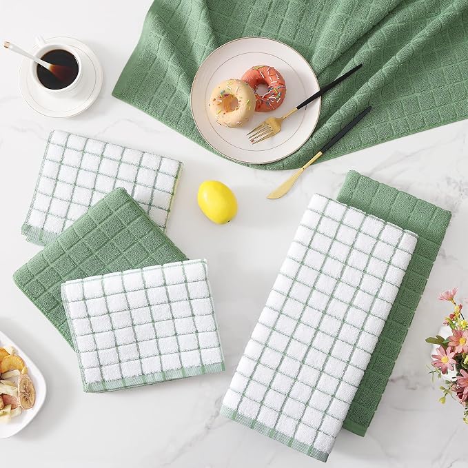 Homaxy Large Premium Cotton Kitchen Towels 16"x 28", 8 Pack, Grass Green | Natural Ring Spun 390 GSM Dish Towels, Super Absorbent Terry Kitchen Hand Towels, Soft Tea Towels with Hanging Loop - Image 9