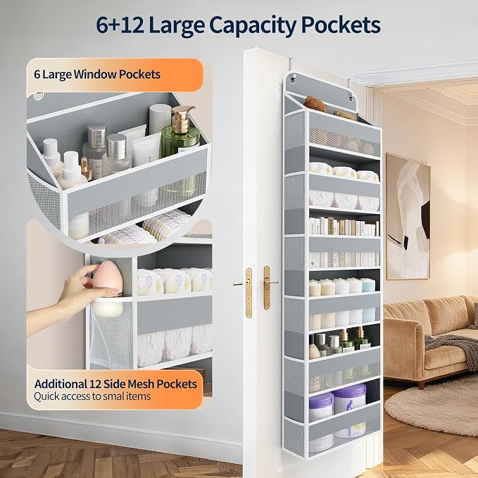 Yecaye Over Door Organizer, 60 lbs Load Capacity, Metal Hanging Storage with 6 Shelves for Toys, Bathroom, Nursery, Dorm Room, Grey,1Pc - Image 2
