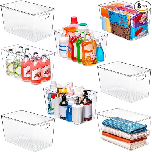 theaoo XLarge Clear Storage Bins with Lids, Stackable Containers, 8 Pack | Pantry Organization And Storage For Kitchen, Fridge, Garage And Cabinets. Clear Design Keeps Items Organized by theaoo