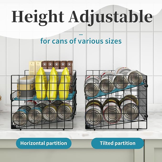 3-Pack Stackable Can Rack Organizer, Adjustable Can Holder for Pantry | 2-Tier Rolling Can Dispenser Holds Up to 90 Cans, Canned Food Storage Organizer for Kitchen Cabinet, Black - Image 4