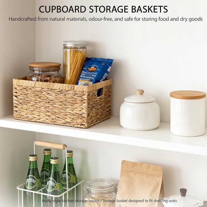 Woven Natural Water hyacinth Rectangular Storage Baskets with inside Handle,Kingwillow(Large) - Image 6