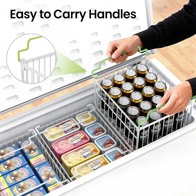 Freezer Organizer Bins, 6 Pack Enlarged Baskets for 5-9 Cu.FT Deep Freezer | Stackable Chest Freezer Organizer Bins, Foldable with Handles, White Storage Container Baskets for Sort Frozen Meats - Image 6