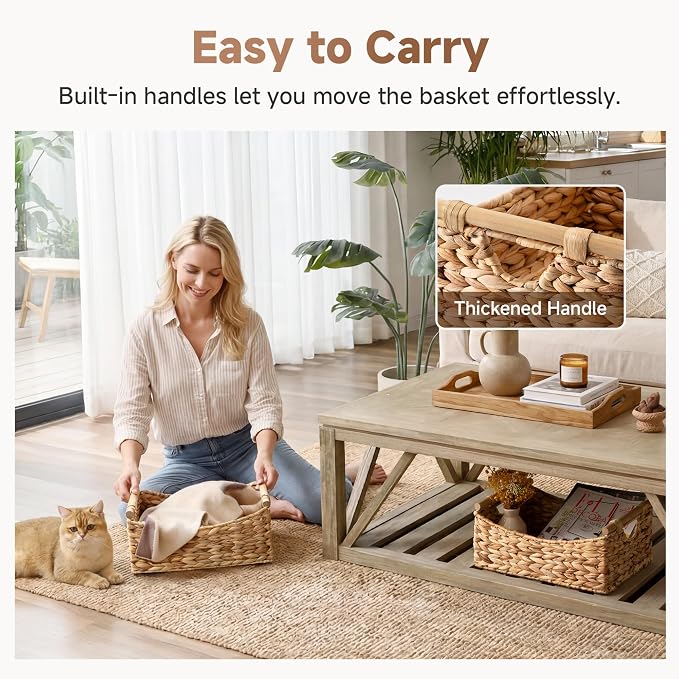 StorageWorks Large Wicker Baskets for Organizing,Pantry Storage Bins,1-Pack | Water Hyacinth Storage Baskets with Handles, Woven Baskets for Storage,Baskets for Pantry,Wicker Basket Large,15" x 11" x 6¾" - Image 5