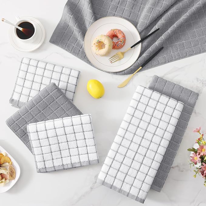 Homaxy Large Premium Cotton Kitchen Towels 16"x 28", 8 Pack, Light Grey | Natural Ring Spun 390 GSM Dish Towels, Super Absorbent Terry Kitchen Hand Towels, Soft Tea Towels with Hanging Loop - Image 9