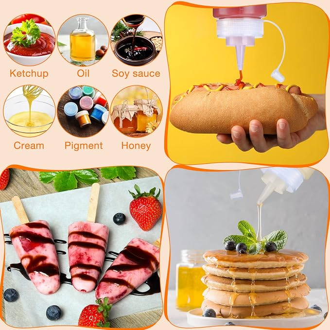 Xinnun 24 Pcs Plastic Condiment Squeeze Bottles Squeeze Leak Proof Multipurpose Squirt Bottles with Twist Top Cap for Sauces Ketchup BBQ Syrup Dressings Paint Grilling Crafts Olive Oil Arts(12 oz) - Image 3