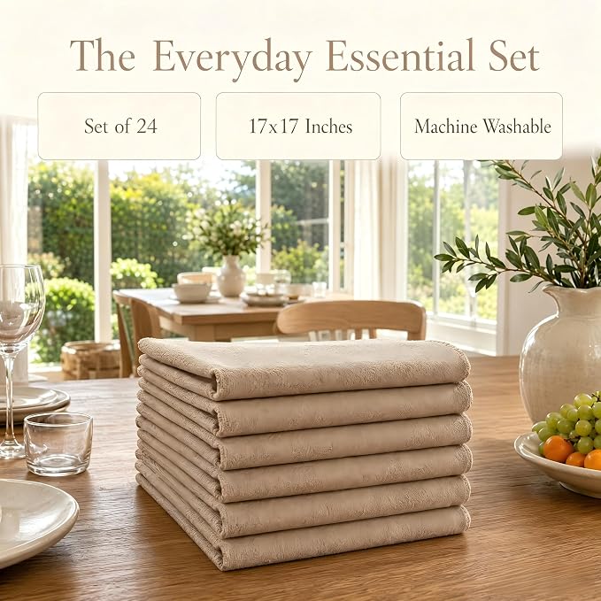 17x17 Brown Cloth Napkins Set of 24 Bulk Washable Wedding Decor | Planning a rustic wedding? This 24-pack of eco-friendly brown linen napkins offers absorbent, elegant table settings. - Image 4