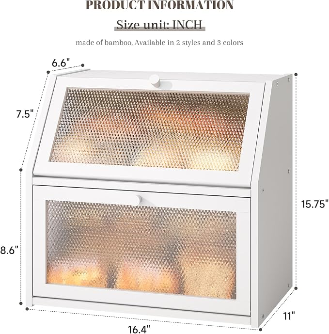 STDDRE Bread Box for Kitchen Countertop Bin Double Layer Bread Box Storage Container Extra Large Capacity with Diamond Pattern Windows (White, Extra Large) - Image 7