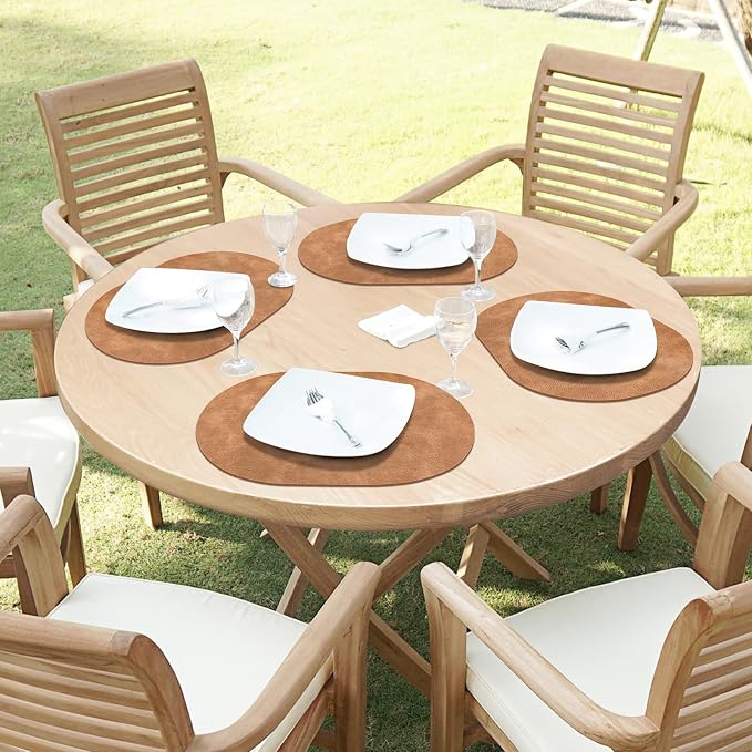 ADRIMER Placemats, Heat Resistant Oval Placemats Set of 6 Washable 12 x 17 Inch, Waterproof Table Mats, Wipeable Pu Place Mats for Kitchen, Dining Room, Sandy Light Brown - Image 7