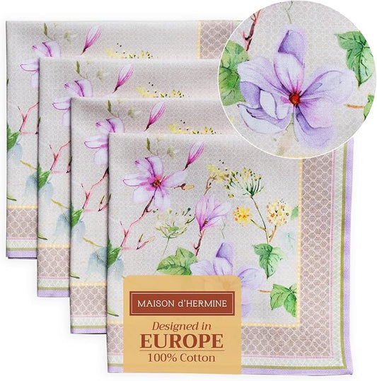 Maison d' Hermine Cloth Napkins Set of 4 Reusable 100% Cotton (20" x 20") | Everyday Square Napkins Cloth Washable Dinner Party Wedding Restaurant Hotel Kitchen Spring Summer - Magnolia Mornings by MaisondHermine