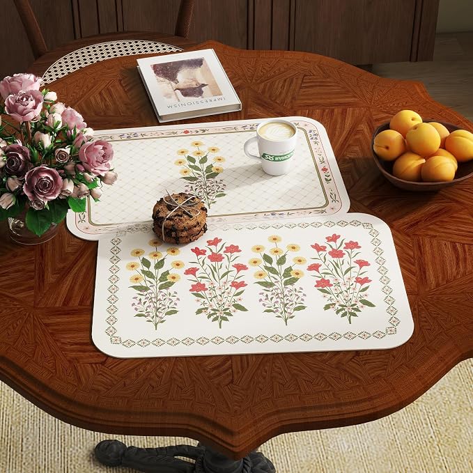 Vinyl Waterproof Placemats Set of 6 Rectangular,12"*17"-Bertina C | Wipeable Beautiful Print Place Mats,Stain Resistant,Heat Resistant,Everyday Meals,Kitchen,Dinning,Holiday,Decor - Image 5
