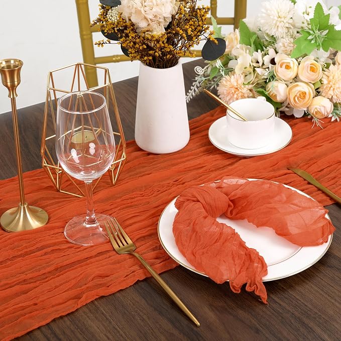 fani 100 Pack Gauze Cheesecloth Napkins, 20 x 20 in, Burnt Orange | Wrinkled Table Napkins, Soft Cotton, Rustic Decorative, Weddings, Party, Dinner Table, Everyday Use - Image 6