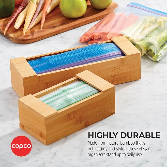 Copco Bamboo Bag Organizer Set of 5 with Labels - Kitchen Drawer Organizer for Gallon, Quart, Sandwich and Snack Size Storage Bags, 3 Small and 2 Large - Image 6