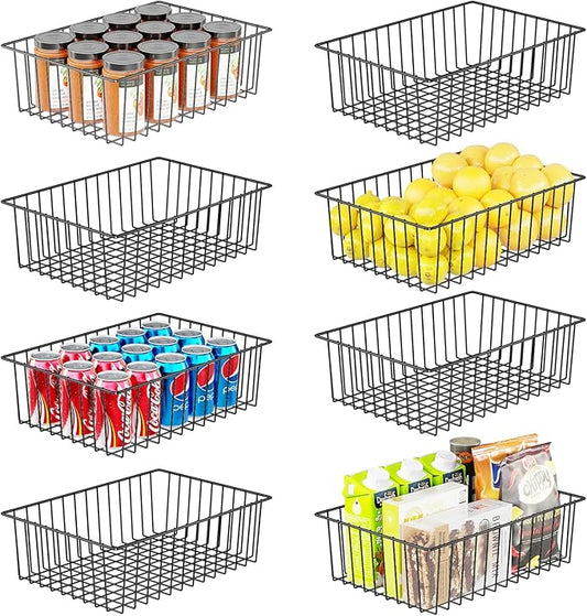 Simple Trending 8 Pack Large Metal Wire Baskets for Storage, Black | Organization, Metal Pantry Storage, For Cabinet, Kitchen, Garage, Bathroom, 16"D x 10.75"W x 4.75"H by SimpleTrending