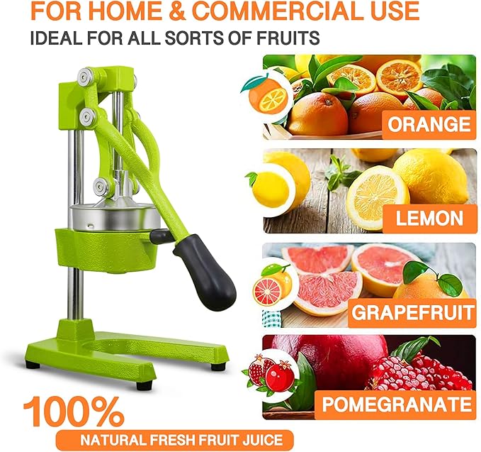 Commercial Heavy Duty Cast Iron Hand Press Manual Orange Citrus Lemon Lime Grapefruit Pomegranate Fruit Juice Squeezer Machine with Stainless Steel Cup Green - Image 4