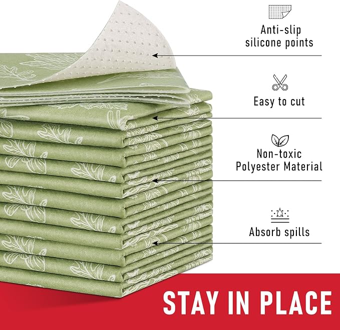 Cooyes Drawer & Shelf Liner for Kitchen Cabinets, Breathable Cloth Material, Machine Washable, Refrigerator Liners with Non-Slip Particles, Keep Produce Fresh Longer, 12 Pack, 12" * 24", Sage Green - Image 4