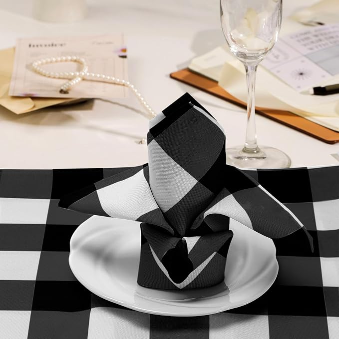 Buffalo Plaid Table Napkins Set of 100 Checkered Cloth Napkins 17x17 inch Washable Dinner Gingham Pattern Napkins Soft Napkins for Wedding Party Dining Banquet(Black and White) - Image 7