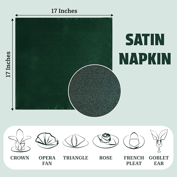 MDS® Pack of 100 Satin Napkins 12 x 12 Inch, Soft Silky Reusable Cloth Dinner Table Napkins for Wedding Décor, Reception, Birthday, Parties, Banquets, Catering, Restaurants & Hotel - Hunter Green - Image 4