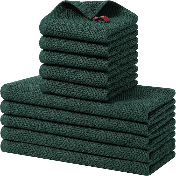 Homaxy 10 Pack 100% Cotton Kitchen Towels and Dishcloths Set,Blackish Green | 12 x 12 Inches and 13 x 28 Inches Kitchen Towels Set, Ultra Soft Absorbent Dish Cloths for Washing Dishes by Homaxy