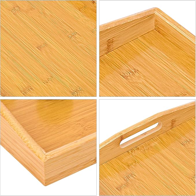 3 Pack Bamboo Serving Tray, 16x 11.6 Inch Wooden Serving Trays with Handles, Bamboo Trays for Serving Food, Perfect for Dinner, Tea, Bar, Breakfast, and Food for Parties, Bed, & Kitchen - Image 3