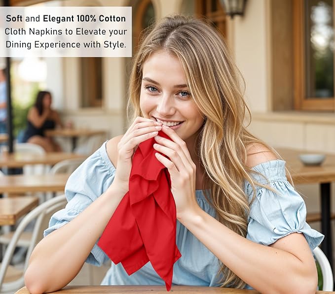 Ruvanti Cloth Napkins Set of 12, 18x18 Inches, 100% Cotton, Washable, Soft & Absorbent, Perfect for Wedding, Christmas, ‎Thanksgiving Dinners - Flame Scarlet - Image 6