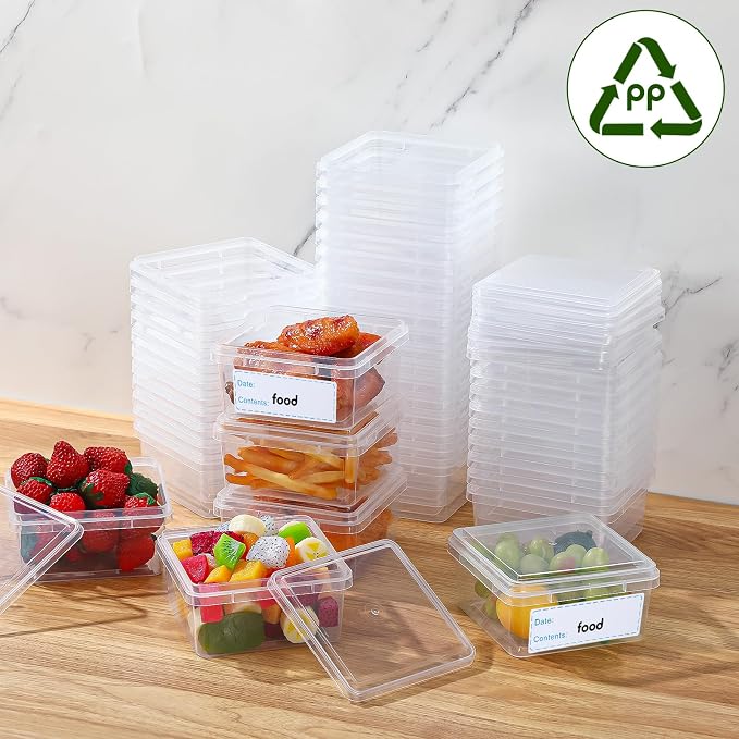18 oz 50 Pack Small Square Deli Containers with Lids Plastic Freezer Food Reusable Meal Dessert Ice Cream Containers with Labels for Takeout Meal Storage Microwave Freezer Safe(Clear) - Image 5