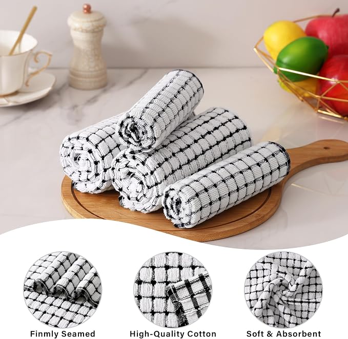 Kitinjoy Cotton 12 Pack Terry Kitchen Towels, Black | 16 x 25 Inches Super Soft and Absorbent Dish Towels, Quick Drying hand towels for kitchen Drying - Image 2