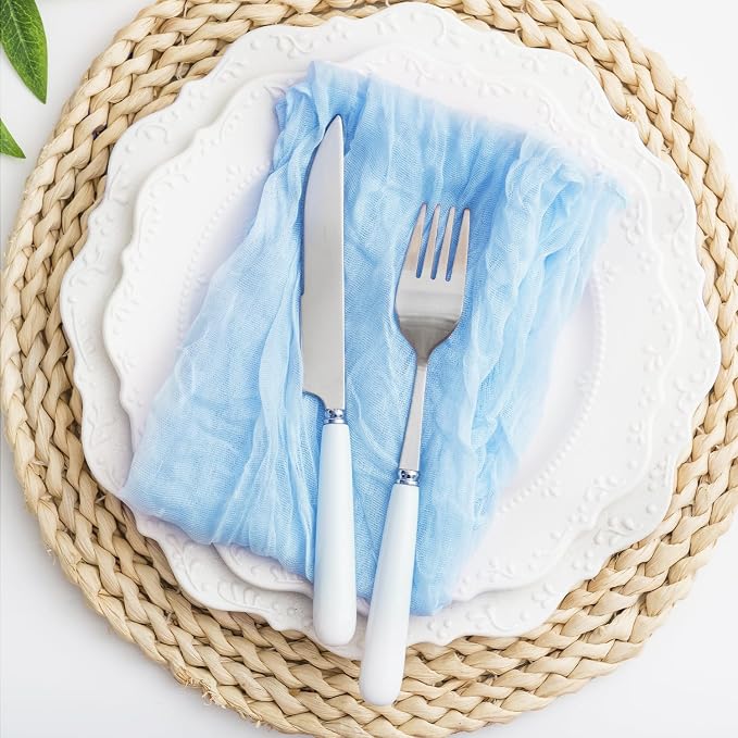 Baby Blue 100 Pack Cheesecloth Napkins Washable 21x21 Inches Baby Blue Cloth Napkins Set of 100 Bridal Baby Shower Dinner Table Napkins for Wedding Rustic Boho Cotton Gauze Summer Party Table Decor - Image 7