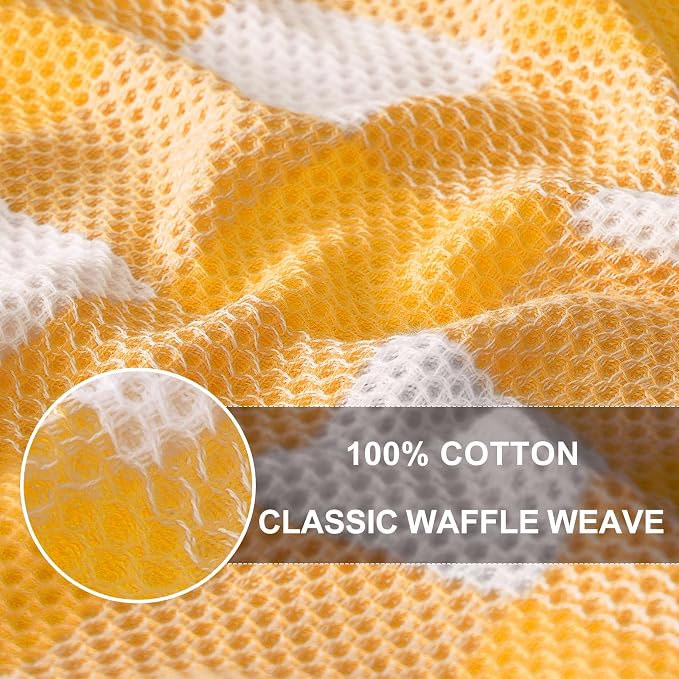 Homaxy Kitchen Towels and Dishcloths Set, Set of 8, White & Golden Yellow | Bulk Cotton Waffle Weave Check Plaid Kitchen Towels, Super Soft and Absorbent Dish Cloths, 12 x 12 and 13 x 28 Inches - Image 2