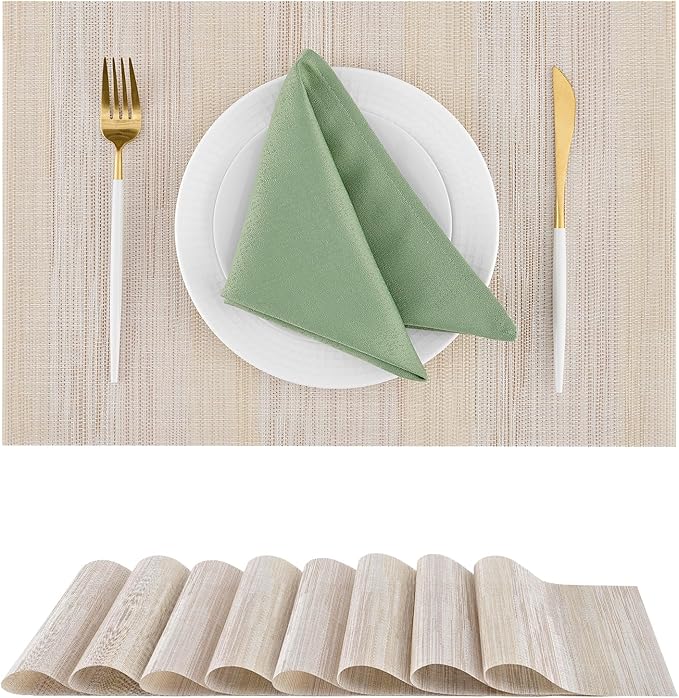 Leetaltree Lightsteel Beige with Yellow Placemats Set of 8 - Heat Resistant Non-Slip Place mats for Dining Table, Washable Durable PVC Vinyl Woven Table Mats (Lightsteel Beige with Yellow, 8) by Leetaltree-ArtatEveryTable