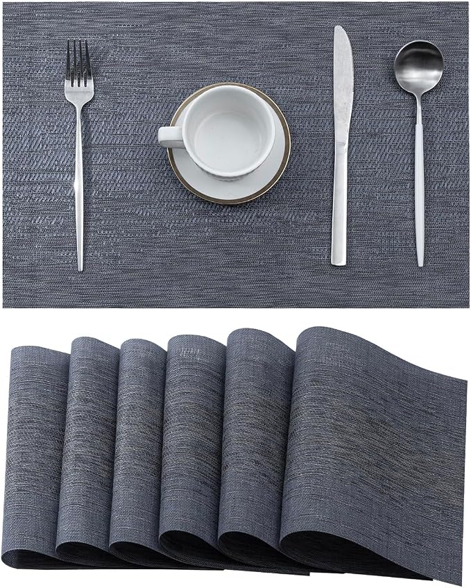 Leetaltree Denim Blue Placemats Set of 6 - Heat Resistant Non-Slip Place mats for Dining Table, Washable Durable PVC Vinyl Woven Table Mats（Denim Blue, 6） by Leetaltree-ArtatEveryTable