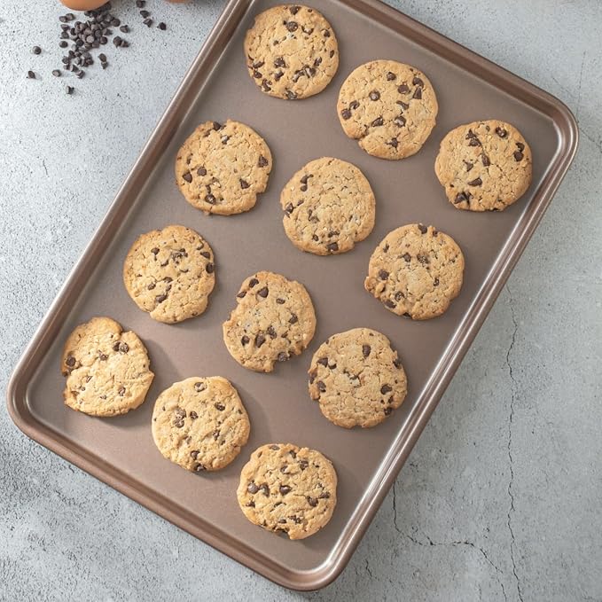 10 x 15 inch Nonstick Jelly Roll Sheet Pan 2-Pack, PFOA & BPA Free | | Non-Toxic - High Carbon Steel - Gold - Cookie Baking Sheets for Oven - Image 2