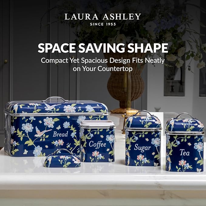 Laura Ashley Elveden Navy Large Bread Box for Kitchen Countertop -Breadbox | Durable Bread Storage Container, Food Grade Metal Bread Bin, Removable Lid, Keep Bread Fresh, Rust Resistant, Easy to Clean - Image 2