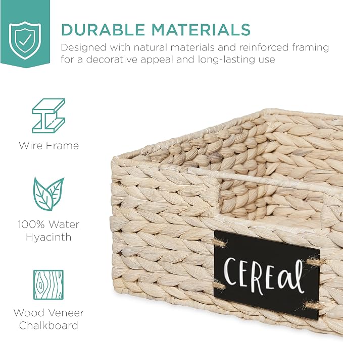 Best Choice Products Set of 4 13x12in Water Hyacinth Pantry Baskets, Woven Organizers w/Chalkboard Label, Chalk Marker - White - Image 5