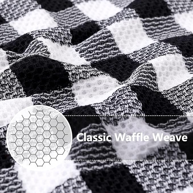 Homaxy Kitchen Towels and Dishcloths Set, Set of 8, Black & White | Bulk Cotton Waffle Weave Check Plaid Kitchen Towels, Super Soft and Absorbent Dish Cloths, 12 x 12 and 13 x 28 Inches - Image 2