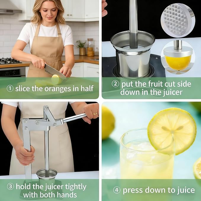 Stainless Steel Lemon Squeezer Manual Citrus Juicer – Heavy Duty Hand Juicer for Orange Lime, Commercial Grade Easy Clean Fruit Press, Non-Slip Handle Vegetable Juicer for Kitchen Lemonade - Image 5