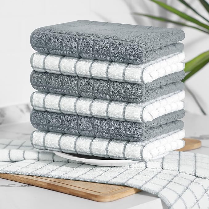 Homaxy Large Premium Cotton Kitchen Towels 16"x 28", 8 Pack, Grey | Natural Ring Spun 390 GSM Dish Towels, Super Absorbent Terry Kitchen Hand Towels, Soft Tea Towels with Hanging Loop - Image 8