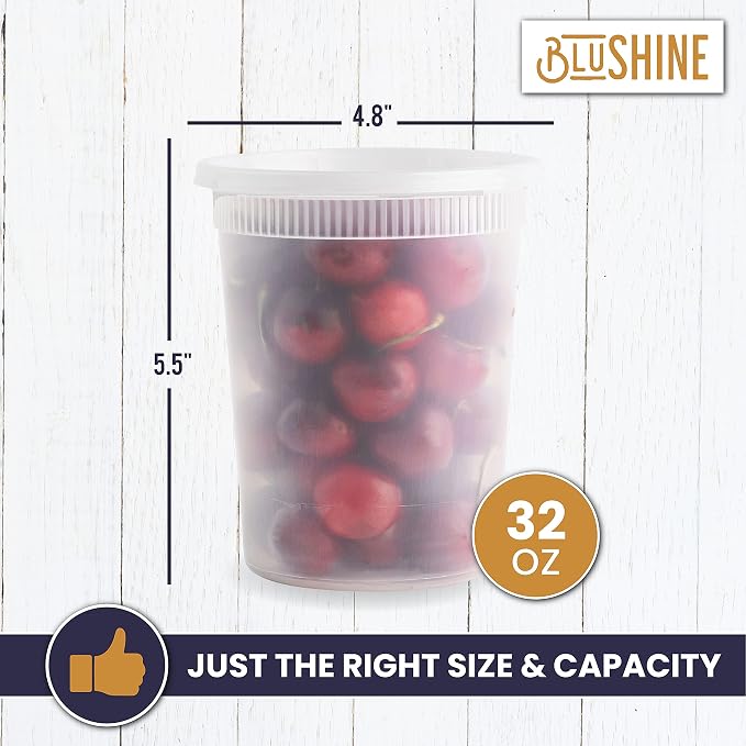 BluShine Deli Containers with Lids, Plastic Food Storage Containers | 32 oz, 24 sets Plastic Deli Food Storage Containers with Airtight Leak Proof Lids, Reusable, Microwave and Freezer Safe - Image 6