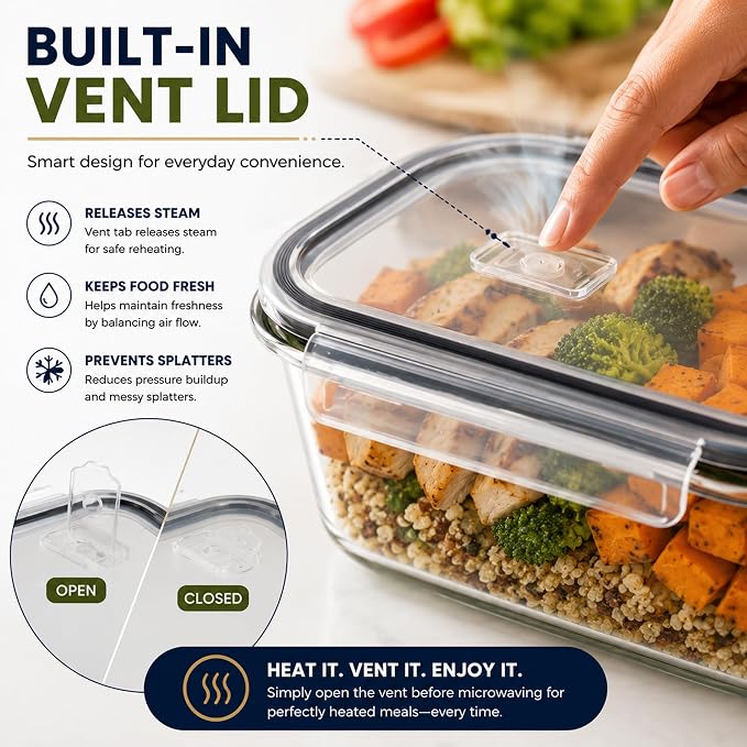 Sorbus Glass Meal Prep Containers Set – Freezer, Dishwasher, Oven Safe – Reusable Food Storage Bowls, 4 Cup Capacity for Meal Prep and Storage (4 Rectangular Vented Lid) - Image 5