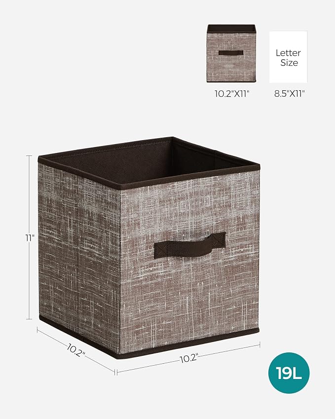 SONGMICS Storage Cubes, 11-Inch Non-Woven Fabric Bins with Double Handles, Set of 6, Closet Organizers for Shelves, Foldable, for Clothes, Walnut Color UROB026K02 - Image 4