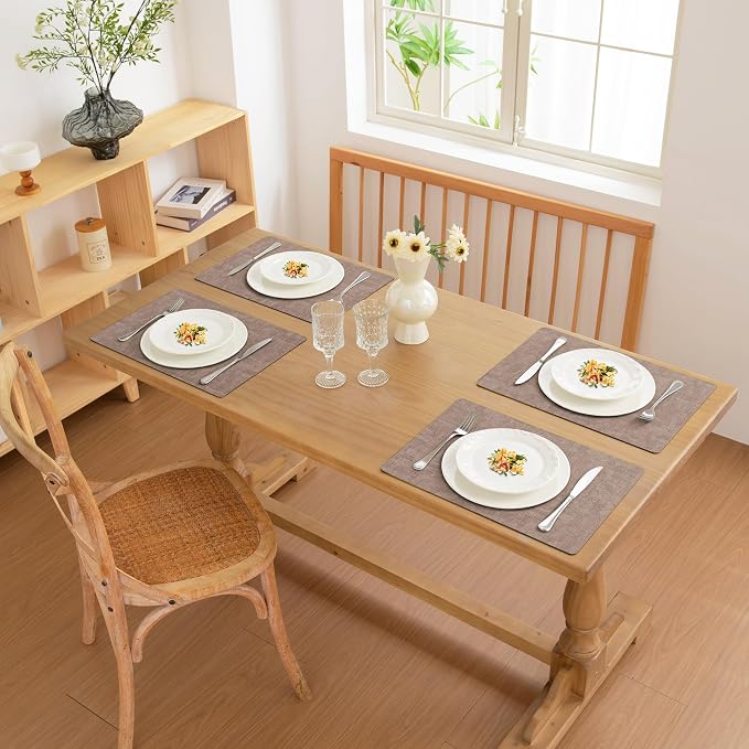 FROMHEART Faux Leather PU Placemats Set of 6 (Dark Coffee,11.8" x 17") | Waterproof,Heat/Oil Stain-Resistant Table Mat–Reversible,Non-Slip,Easy to Clean Place Mats for Kitchen,Dining,Indoor/Outdoor - Image 2