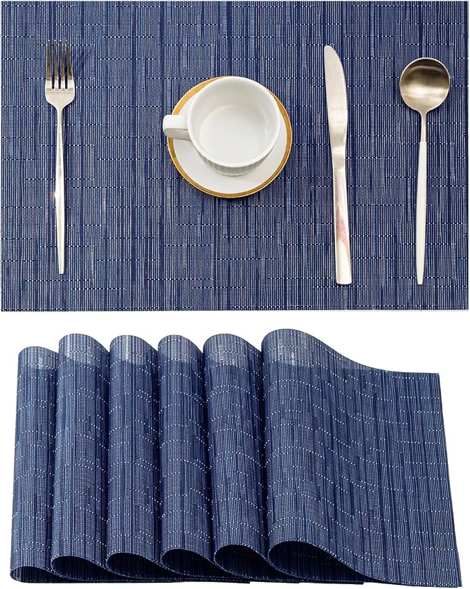 Leetaltree Blue Placemats Set of 6 - Heat Resistant Non-Slip Place mats for Dining Table, Washable Durable PVC Vinyl Woven Table Mats（Blue, 6） by Leetaltree-ArtatEveryTable