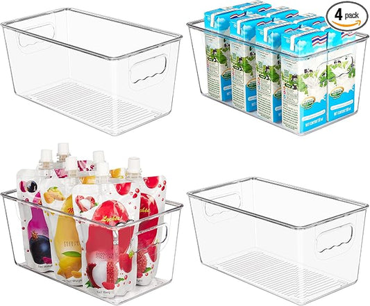 YIHONG 4 Pack Clear Storage Bins, Pantry Organizer Bins with Handle, Small | Plastic Bins, Pantry Storage Containers for Kitchen, Freezer, Cabinet, Closet, Bathroom, Under Sink Organizers and Storage by YIHONG
