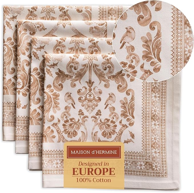 Maison d' Hermine Cloth Napkins Set of 4 Reusable 100% Cotton (20" x 20") | Everyday Square Napkins Cloth Washable Dinner Wedding Restaurant Hotel Kitchen Thanksgiving Christmas - Allure by MaisondHermine