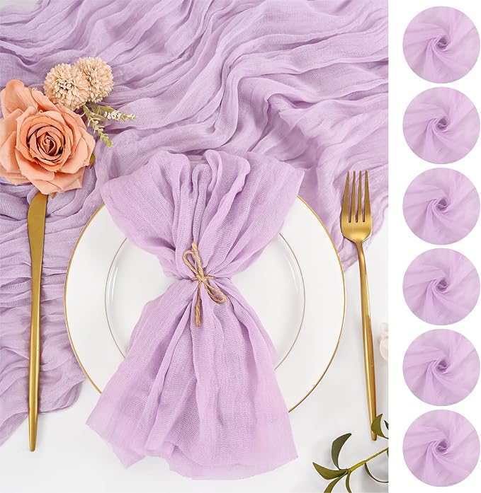 50 Pack Lavender Cloth Napkins 20x20 Inch Cheesecloth Napkins | Elegant Cloth Napkins for Table, Washable Rustic Boho Gauze Napkins, for Wedding Party Bridal Baby Shower Dinner Table Decor by Lumaycens