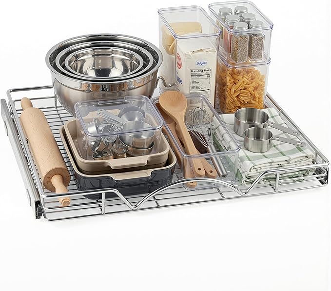 HOLDN’ STORAGE Pull Out Cabinet Organizer, 26”W x 21”D Cabinet Drawer | Heavy-Duty Caddy, Lifetime Limited Warranty, Steel Metal Cabinet Drawers, Chrome, Requires At Least 27-1/4” Cabinet Opening by HOLDN%E2%80%99STORAGE