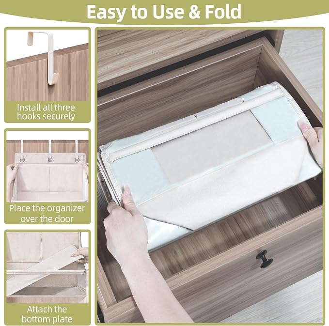 Over Door Organizer with 6 Extra Large Pockets 12 Side Pockets, Sturdy Closet Storage Rack, Hanging Storage Organizer with Clear Window for Shoes, Diapers, Toys, Bedroom, Bathroom, Beige - Image 4