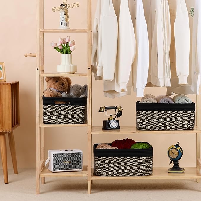 MiniArk Large Storage Baskets for Shelves, 17 x 13 x 7.5” Closet Organizers Bins for Clothes Blanket Towels, Baby Nursery, Toy Baskets Box, Woven Rope Baskets, 2 Packs Woven Brown - Image 3